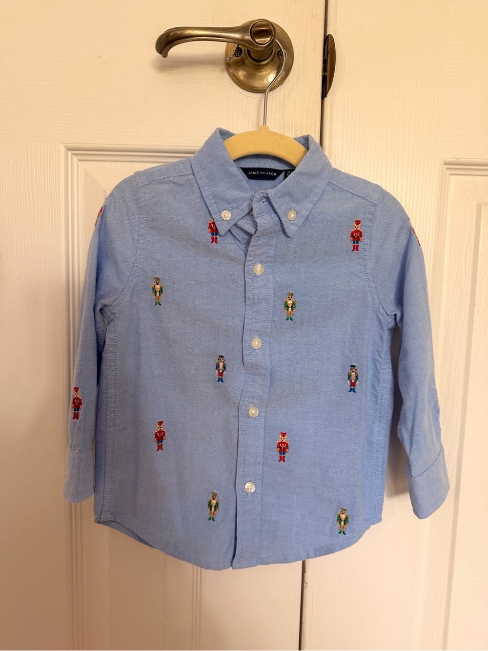 Janie & Jack Button-Down Light Blue Embroidered Nutcracker Shirt - Kids